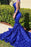 Royal Blue Halter V-Neck Open-Back Sleeveless Mermaid Prom Dress