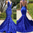 Royal Blue Halter V-Neck Open-Back Sleeveless Mermaid Prom Dress