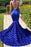 Royal Blue Halter V-Neck Open-Back Sleeveless Mermaid Prom Dress