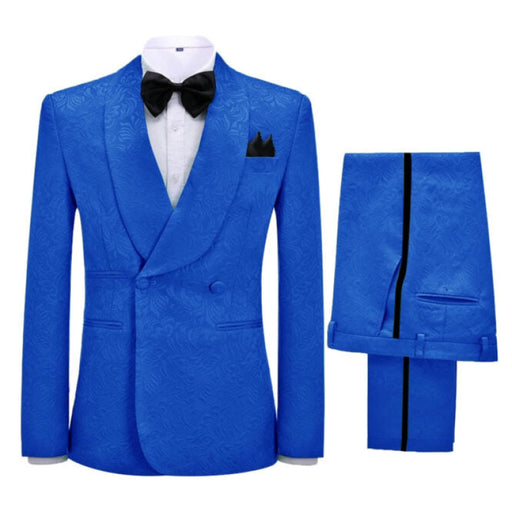 Ulysses Bespoke Royal Blue Jacquard Shawl Lapel Double Breasted Wedding Suits