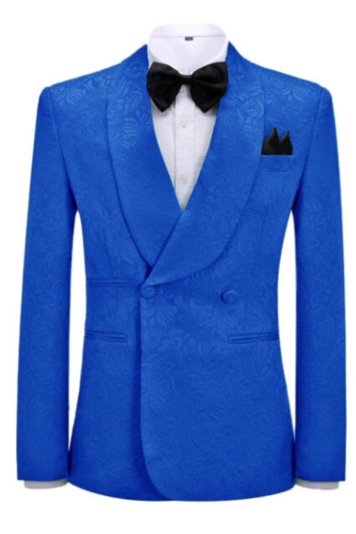 Ulysses Bespoke Royal Blue Jacquard Shawl Lapel Double Breasted Wedding Suits