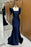 Royal Blue Long Mermaid Prom Dress with Bubble Sleeves and Square Neckline Slit