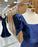 Royal Blue Long Mermaid Prom Dress with Bubble Sleeves and Square Neckline Slit