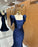 Royal Blue Long Mermaid Prom Dress with Bubble Sleeves and Square Neckline Slit