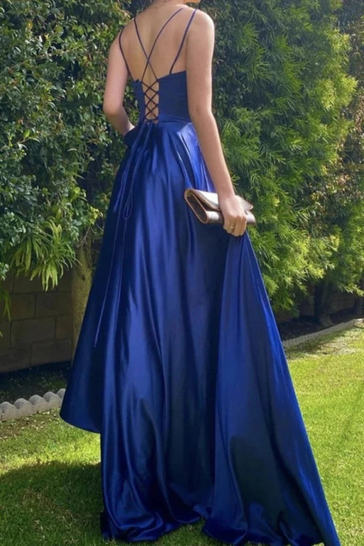 Royal Blue Long Prom Dress with String Back