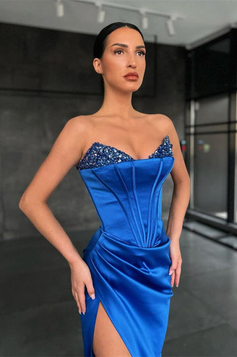 Royal Blue Mermaid Prom Dress with Split and Sequins