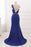 Royal Blue One-Shoulder Prom Dress with Mermaid Long Backless Beaded Design