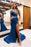 Royal Blue One-Shoulder Sleeveless Beaded Prom Dress with Front Slit