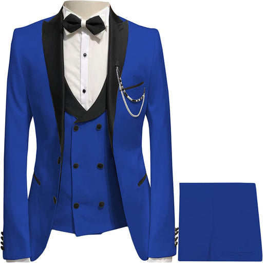 Meryl Royal Blue Peaked Lapel Three Pieces Close Fitting Prom Suits