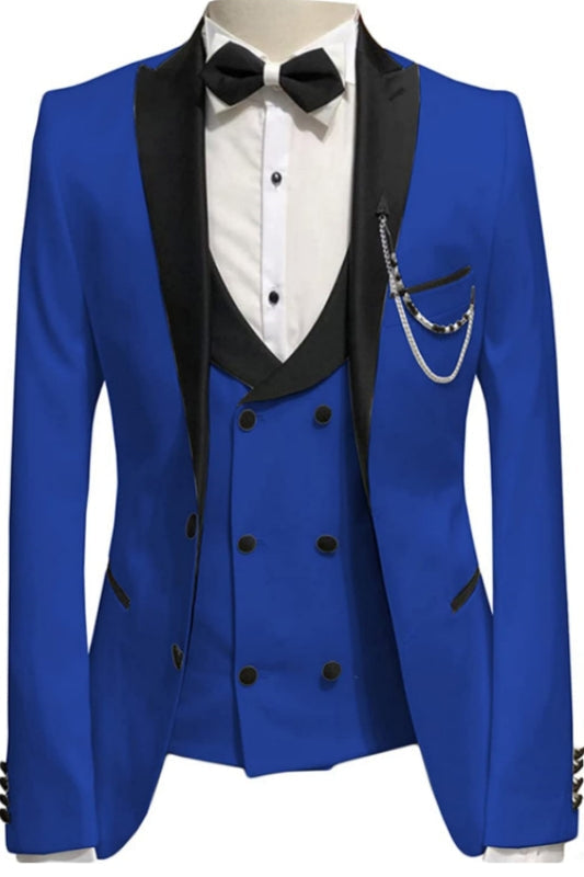 Royal Blue Peaked Lapel Three Pieces Slim Fit Prom Suits Groomen Suits ...