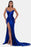 Royal Blue Prom Dress: Sexy V Neck, High Slit, Pleated, Strapless, Sleeveless