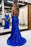 Royal Blue Sequin V Neck Backless Prom Dress