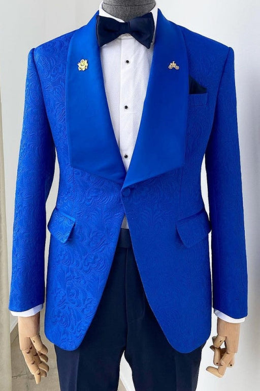 Bill Royal Blue Shawl Lapel Slim Fit Jacquard Wedding Suits