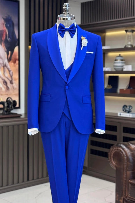 Ward Royal Blue Shawl Lapel Three Pieces Wedding Men Suits