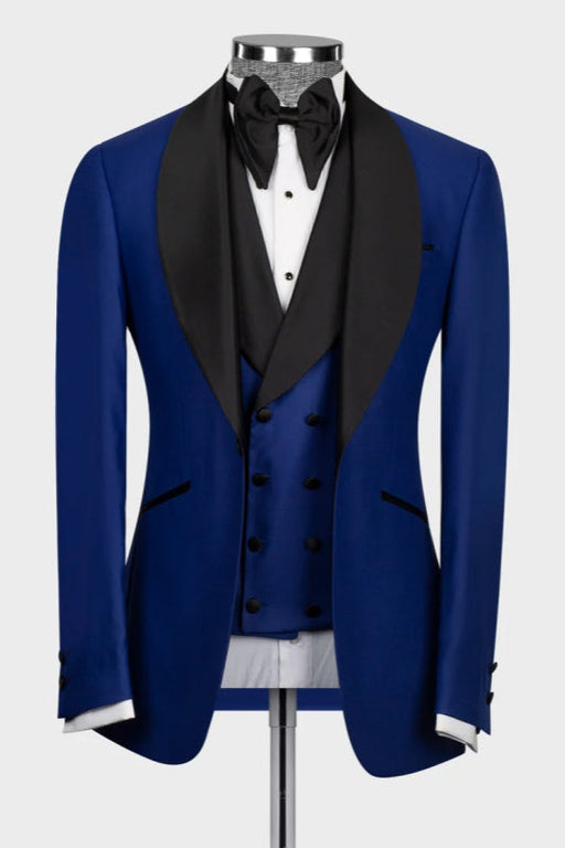 Don Royal Blue Shawl Lapel Three Pieces Wedding Men Suits