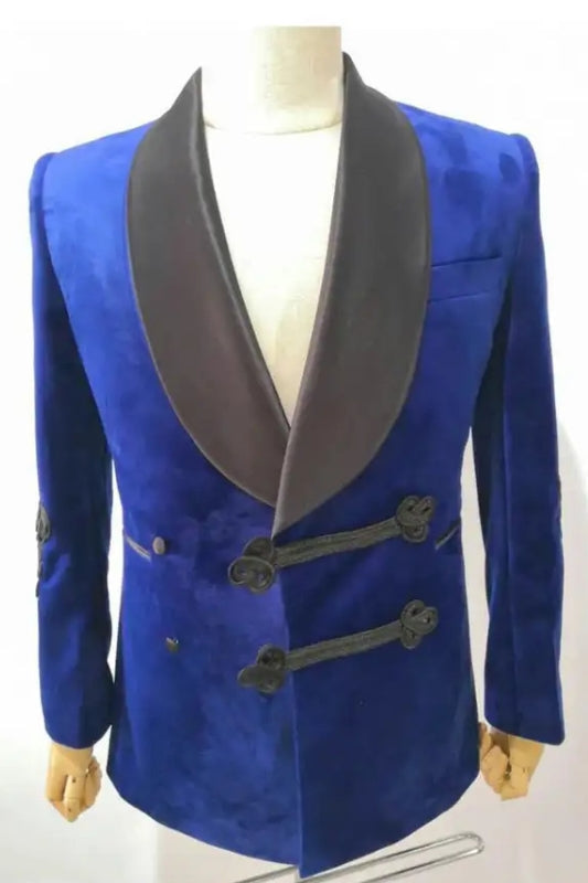 SSraham Royal Blue Shawl Lapel Two Pieces Classic Velvet Wedding Suits