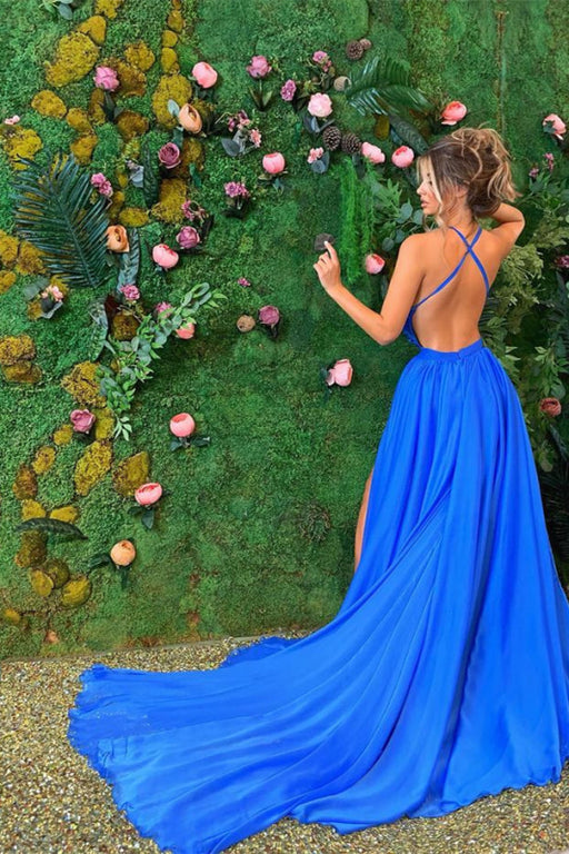 Royal Blue Sleeveless Prom Dress with Split