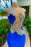 Royal Blue Sleeveless Sexy Cut Out Appliques Mermaid Prom Dress