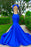 Royal Blue Sleeveless Sexy Cut Out Appliques Mermaid Prom Dress