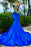 Royal Blue Sleeveless Sexy Cut Out Appliques Mermaid Prom Dress