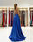 Royal Blue Spaghetti Strap V-Neck Prom Dress with Slit