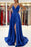 Royal Blue Spaghetti Strap V-Neck Prom Dress with Slit