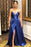 Royal Blue Spaghetti-Straps Long Prom Dress with Split