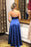 Royal Blue Spaghetti-Straps Long Prom Dress with Split