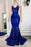 Royal Blue Spaghetti-Straps Mermaid Long Prom Dress with Sequins