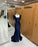 Royal Blue Square Neck Long Mermaid Prom Dress with Bubble Sleeves and Slit