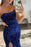 Royal Blue Strapless Mermaid Prom Dress Split with Sequins