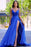 Royal Blue V-Neck Prom Dress with Slit