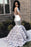 Royal Silver Long Sleeve Flower Appliqued Mermaid Prom Dress