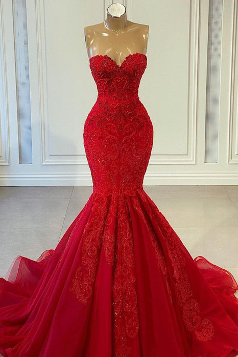 Ruby Passion Sleeveless Mermaid Prom Gown Adorned with Beadwork