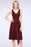 Bridelily Elegant Straps V-Neck  Ruffle Short Burgundy Bridesmaid Dress with Bow Sash