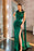 Ruffle-Trimmed Split Mermaid Prom Gown in Dark Green