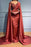 Rust Long Sleeves Beaded Mermaid Evening Dress with Appliques and Ruffles