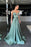 Sage Spaghetti-Strap A-Line Long Prom Dress with Belt