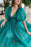 Sale: Elegant Dark Green A-Line Evening Dress with V-Neck and Short Sleeves