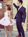 Satin Halter Sleeveless A-line Short/Mini Ruffles Prom Dresses - Prom Dresses