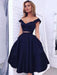 Satin Off-the-Shoulder Sleeveless Knee-Length With Ruffles Dresses - Prom Dresses