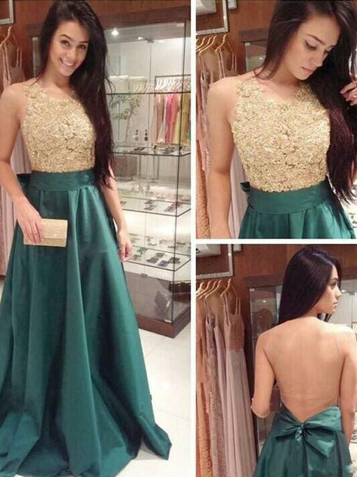 Satin Scoop Sleeveless A-line Floor-Length With Bowknot Dresses - Prom Dresses