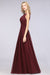 Bridelily Modest Chiffon Lace Scoop Ruffle Burgundy Bridesmaid Dresses Affordable