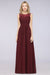 Bridelily Modest Chiffon Lace Scoop Ruffle Burgundy Bridesmaid Dresses Affordable