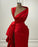 Seductively Chic Crimson Prom Gown with Daring Thigh Slit