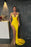 Sequin-Embellished Yellow Mermaid Prom Dress with Slit