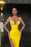 Sequin-Embellished Yellow Mermaid Prom Dress with Slit