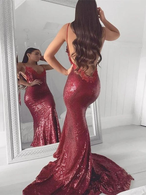 Sequin Mermaid Prom Dress with Spaghetti Straps