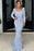 Sequin Silver Long Sleeves Square Neckline Mermaid Prom Dress