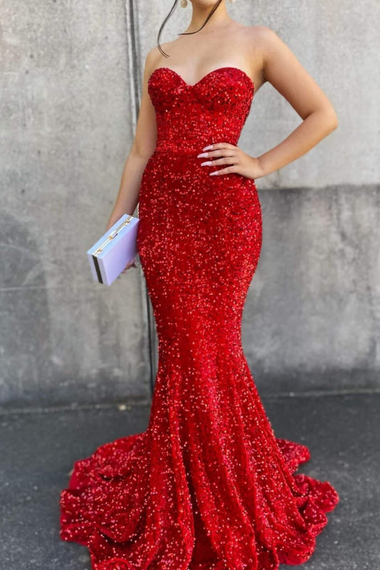 Sequined Mermaid Gown with Sweetheart Neckline